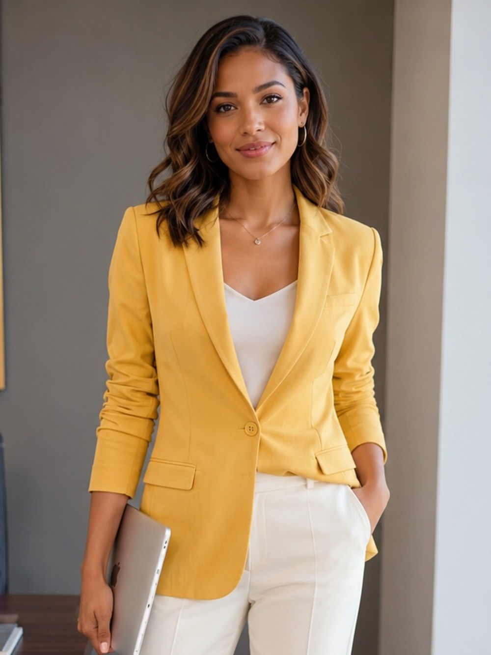 Magaschoni Mustard Yellow Single-Button Cardigan